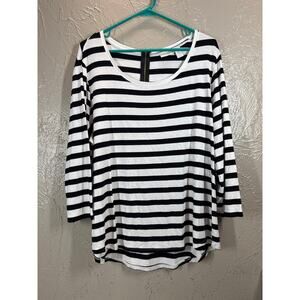 Chico's Black And White‎ Striped Top Half Sleeve Round Neck Stretch Size 3 US XL